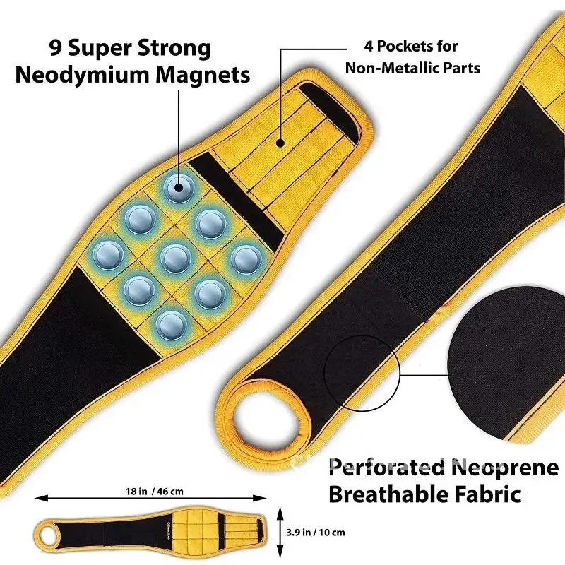 Magnetic Wristband with Strong Magnets Holds Nails 9 Magnetic Tools Magnetic Wrist Strap Adjustable Screw Suction Convenient Bag