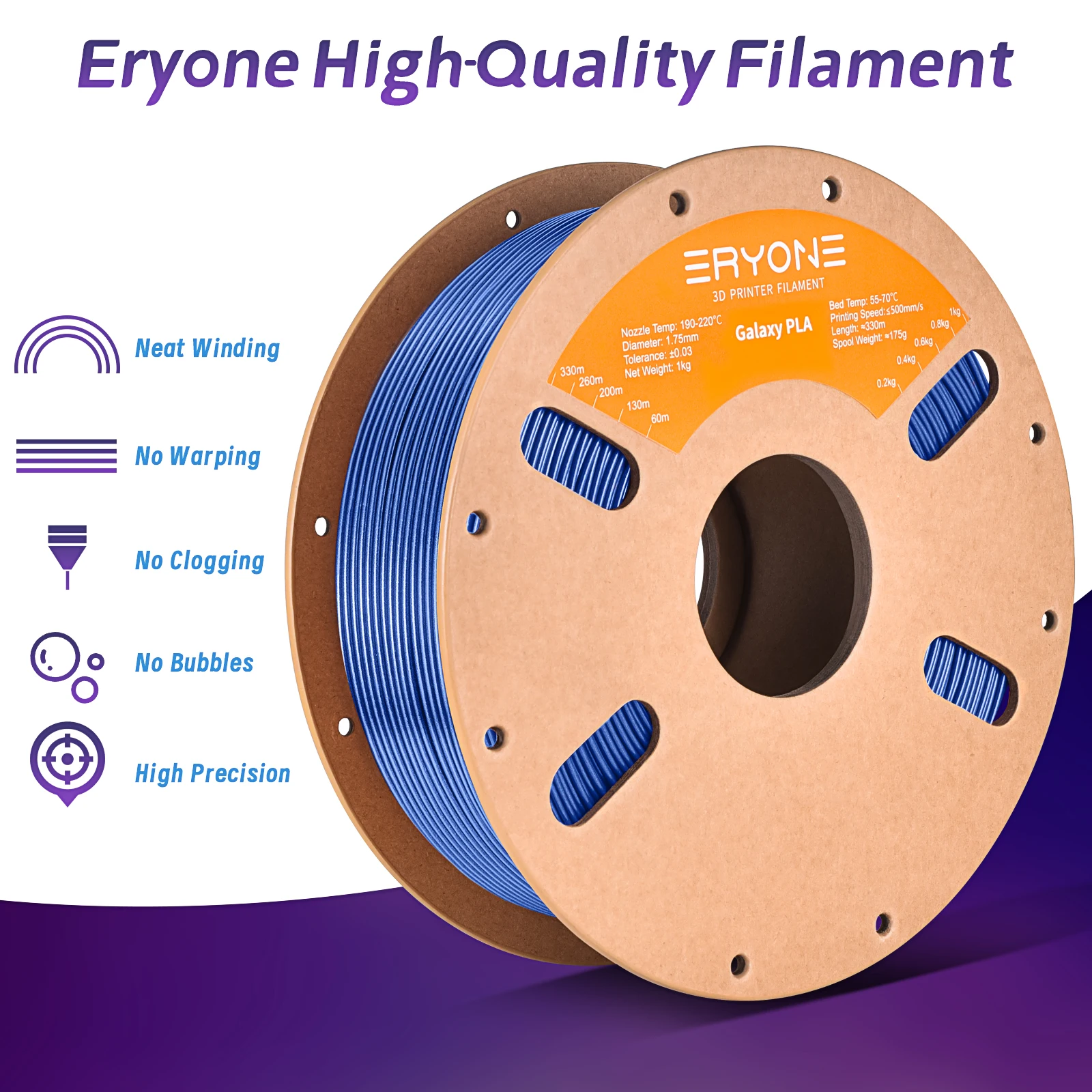 Eryone Promotion Glitter Pla Filament For 3D Printer Perfect Sparkly Material Spooled(1kg) 1.75mm High Quality Free Fast Ship