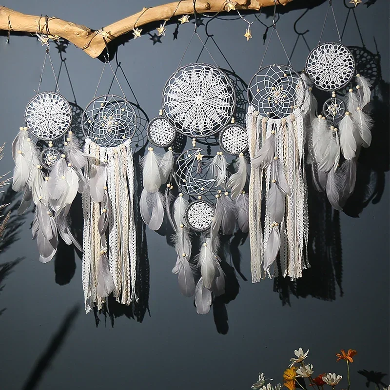 5pcs/set Feathers Dream Catcher Handmade Wall Hanging Decoration Decoration Home Living Room Bedroom (no Light and Wood Stick)