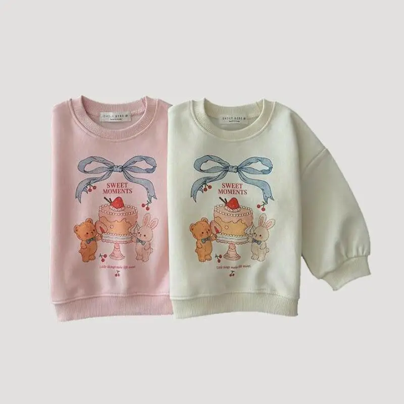 2026 Autumn New Children Long Sleeve Casual Sweatshirt For Cute Girls Loose Pullover Cartoon Print Tops Kids Cotton Sweatshirt