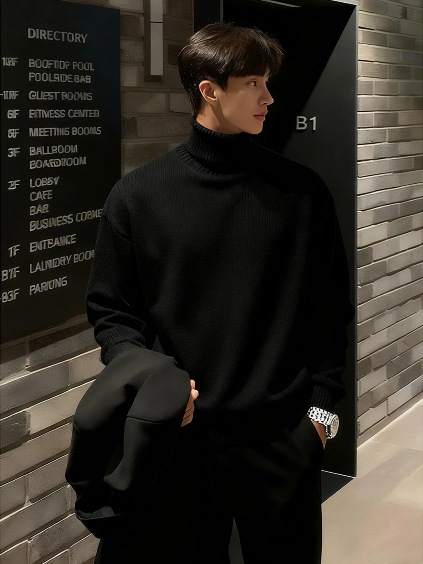 

Мужской утепленный вязаный свитер с высоким воротником Bla для осени и зимы, мягкий, уютный, премиум-качество, для повседневной носки, свободный крой, длинный рукав