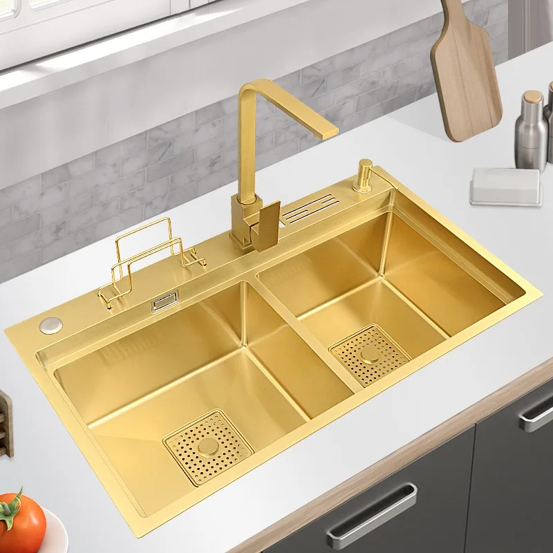 Boss gold 304 stainless steel sink multi-function large single sink large vegetable basin kitchen large double sink