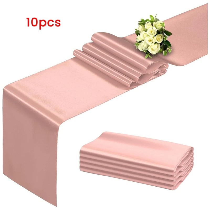 Rose Gold Table Runner 12X108 Inch 10 Pack Satin Table Runners, Smooth Table Runner For Party Wedding Banquets Birthday