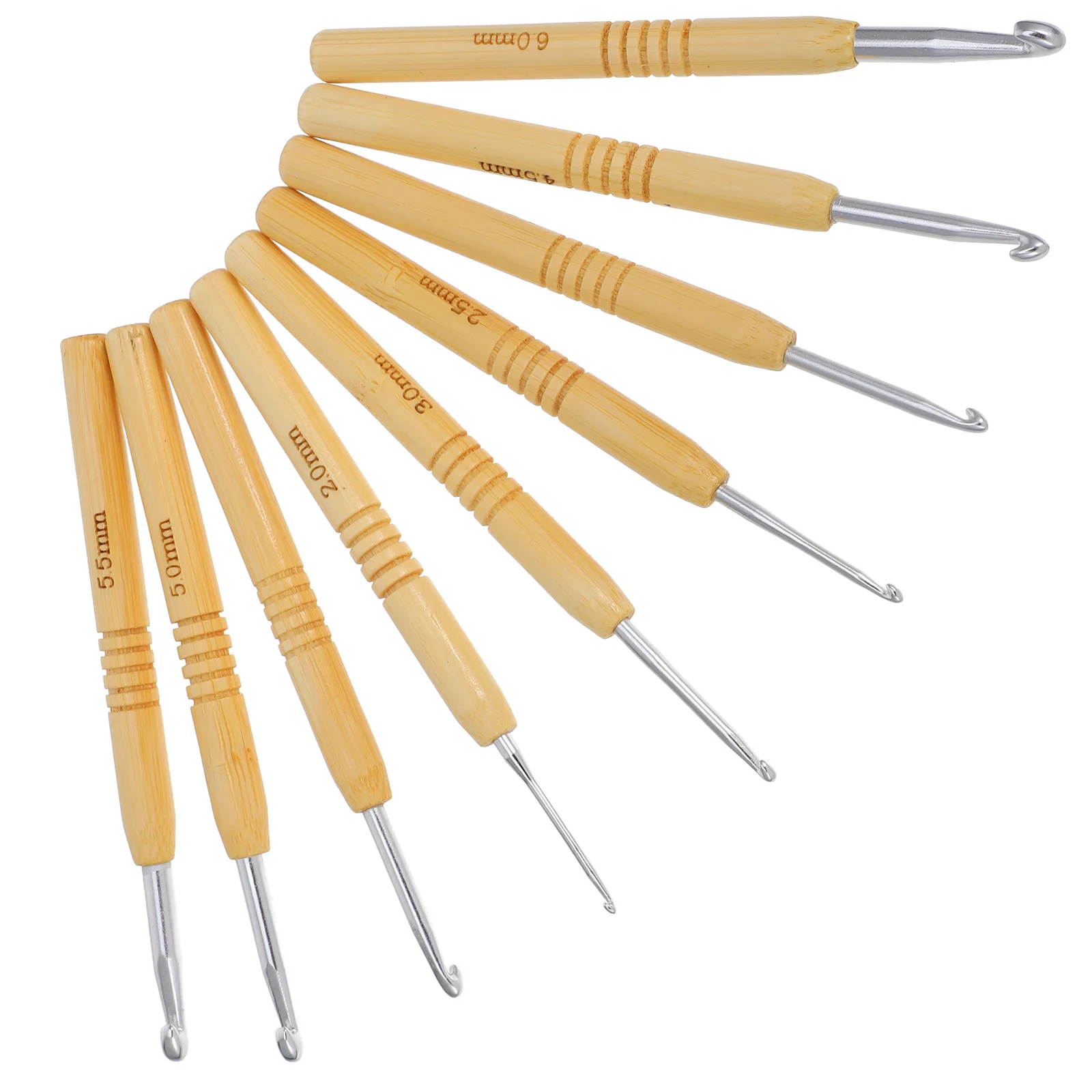 

9Pcs Single Ended Crochet Hook Set Bamboo Handle Sturdy Aluminum Head Ideal for Hair Braids Dreadlocks Locs Interlocking Locking