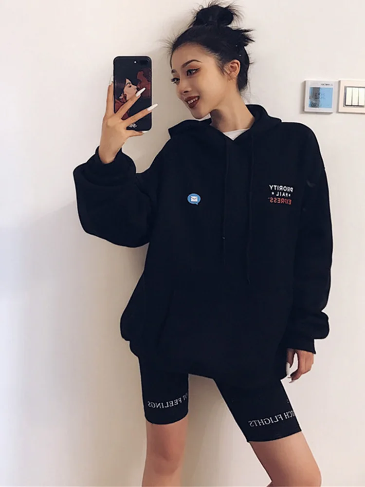 Pantalones cortos de motorista para mujer, shorts ajustados de cintura elástica, informales, coreanos, con letras estampadas, color negro