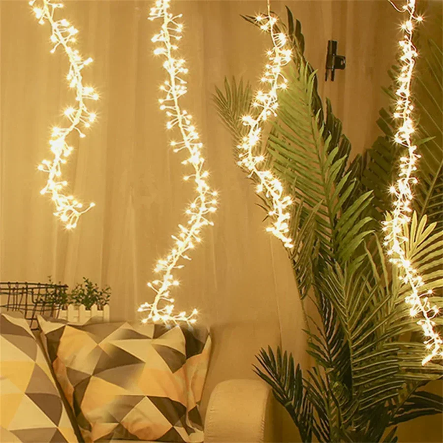 6-60M Christmas Tree Cluster ไฟกลางแจ้ง Garland Firecracker Icicle ทองแดงลวด Twinkle ไฟ Fairy สําหรับงานแต่งงาน Decor