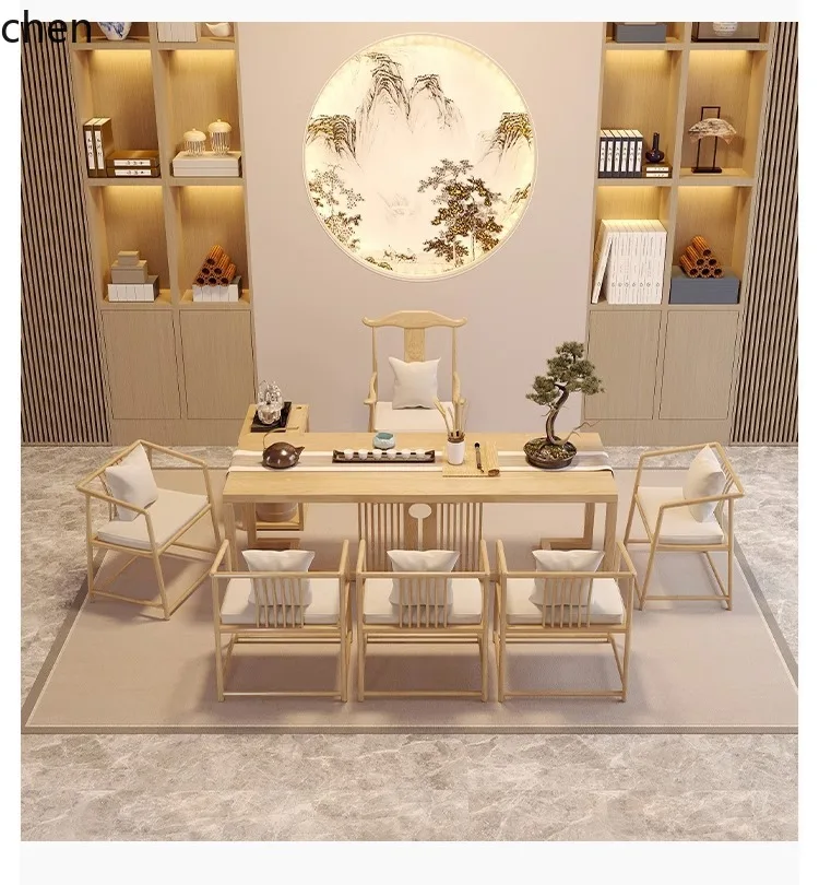 HXL Solid Wood Tea Table and Chair Set Natural Wood Color Kung Fu Tea Table Tea Brewing Table