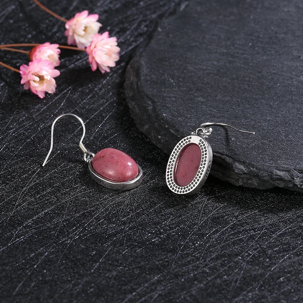 10*14MM Large Oval Natural Rhodochrosite Labradorite 925 Sterling Silver Earrings Elegant Simple Pendant Jewelry Engagement Gift