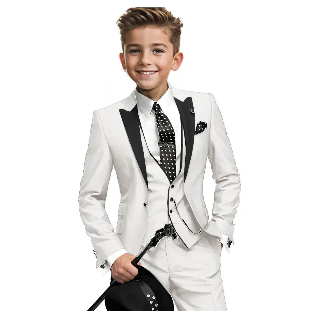 

Gray Boy Wedding Party Costume Peak Lapel Blazer Vest Pants Children Formal Suits Dress Kid School Graduation Tuxedos for Spring