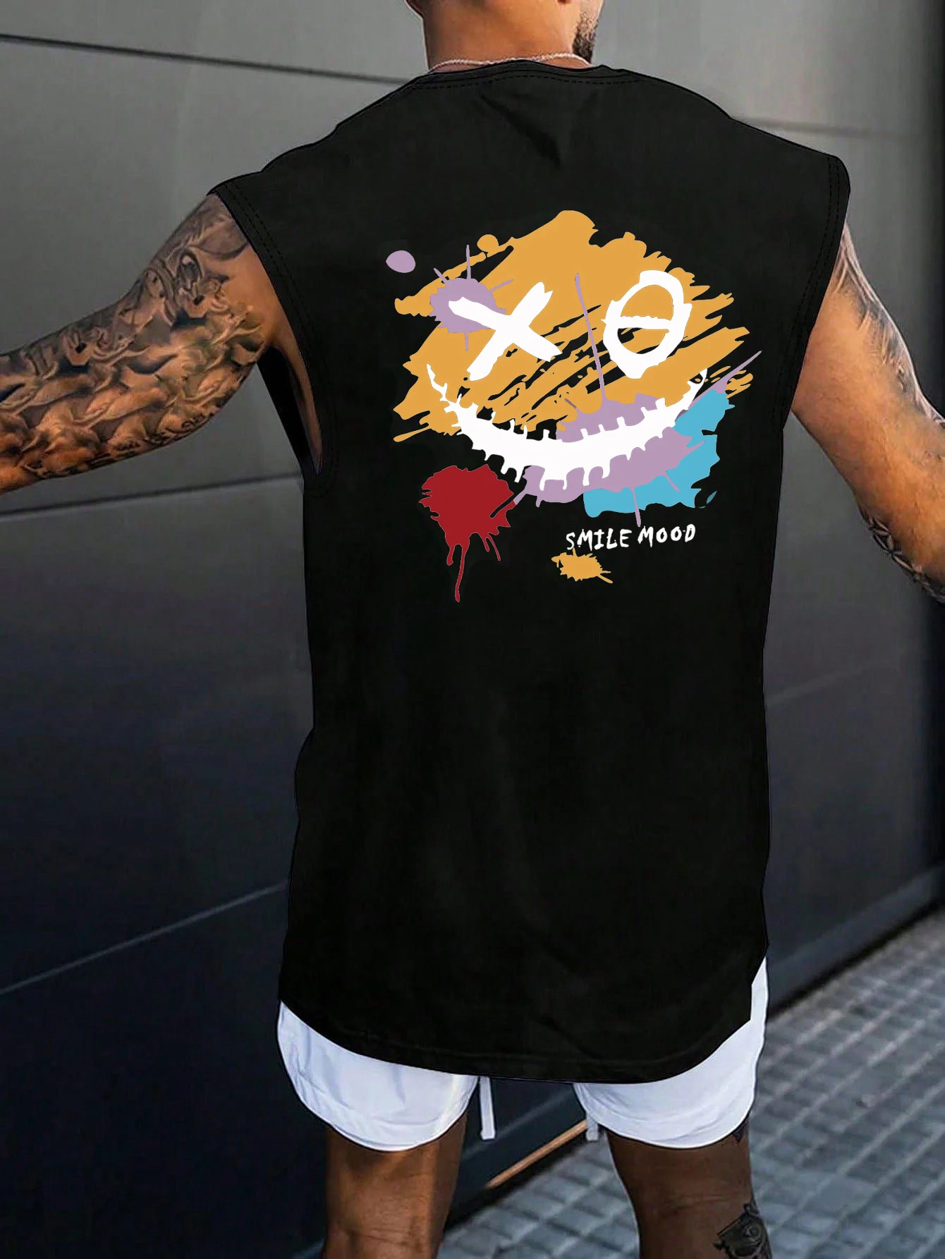 

Summer Fashion Men's Tank Top Casual Sport Loose Smiling Face Pattern Print Vest Comfortable Breathable O-neck Sleeveless Tees