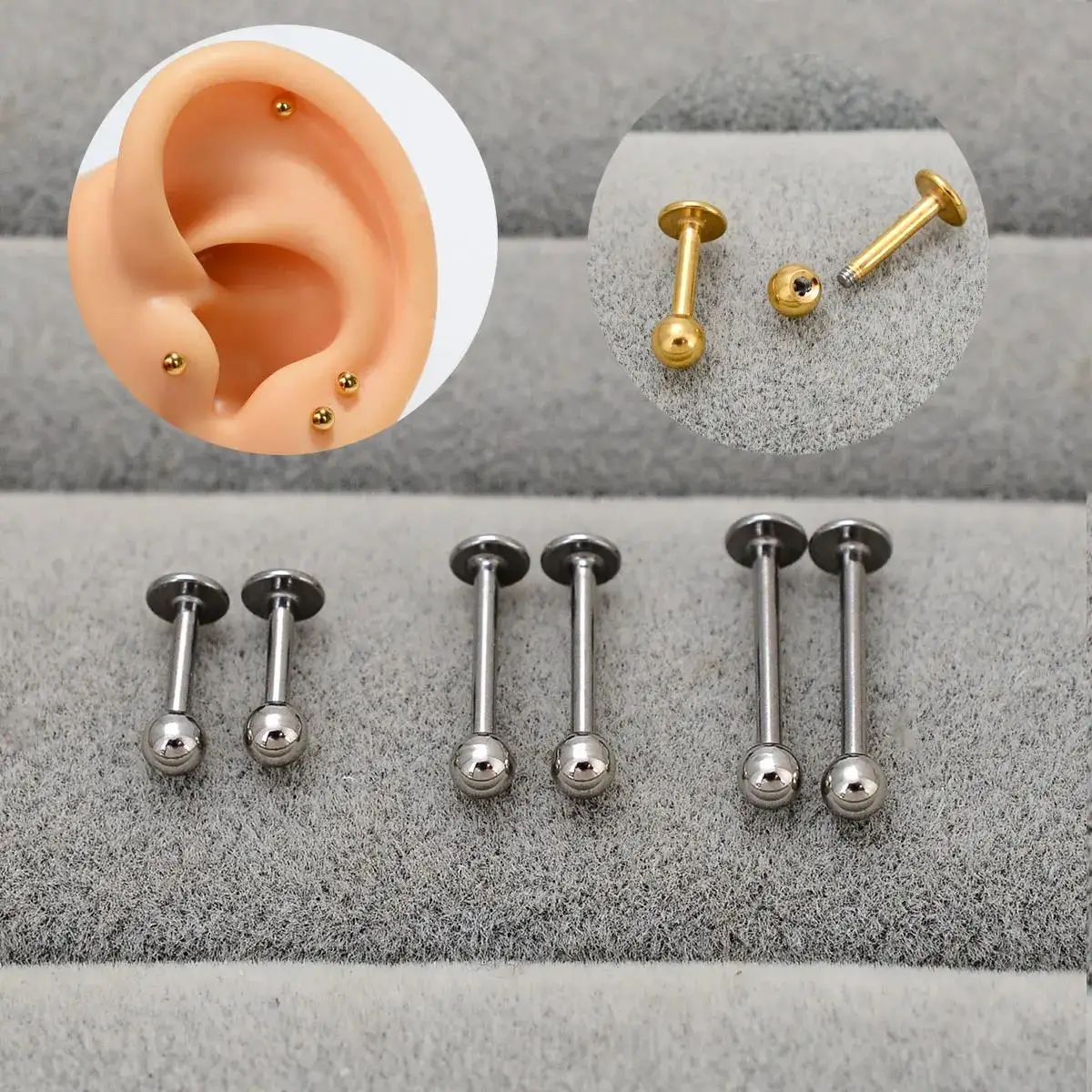 6/8/10/12mm Stainless Steel Golden Ball Labret Lip Piercing Jewelry Tragus Cartilage Stud Earring For Women / Men 2025 Trend 16G