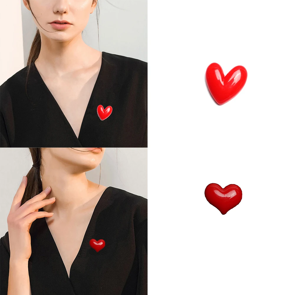 1 Pcs Red Heart Brooch Women Gifts for Birthday Lapel Pin Heart-shaped Wedding Favors Brooches Resin Scarf Pins