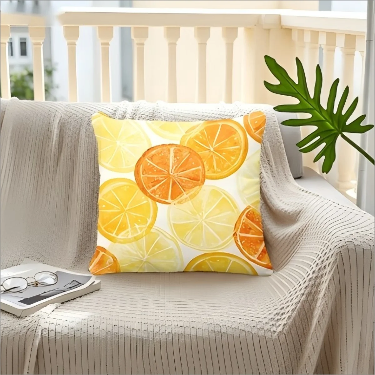 Watercolor Citrus Fruit Throw Pillow Cover Bright Lemon Orange Decorative Pillow Case for Summer Home