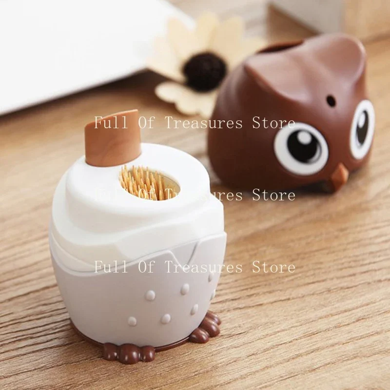 Cartoon Owl Toothpick Holder Desktop Automatic Toothpick Dispenser Tooth Pick Container Automatically PressToothpick Holder 1Pc