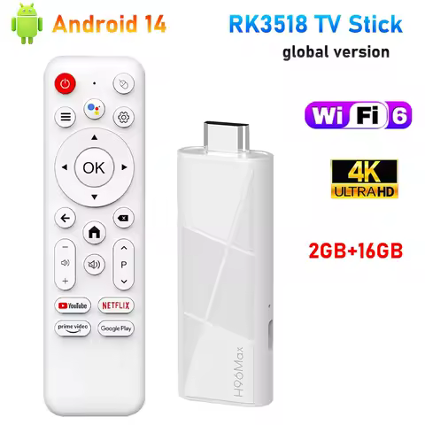 Android TV Stick H96 MAX RK3518 Smart TV Stick Quad Core BT 5.4 Wifi 6 Support 4K HDR Voice Remote Media Player TV Stick