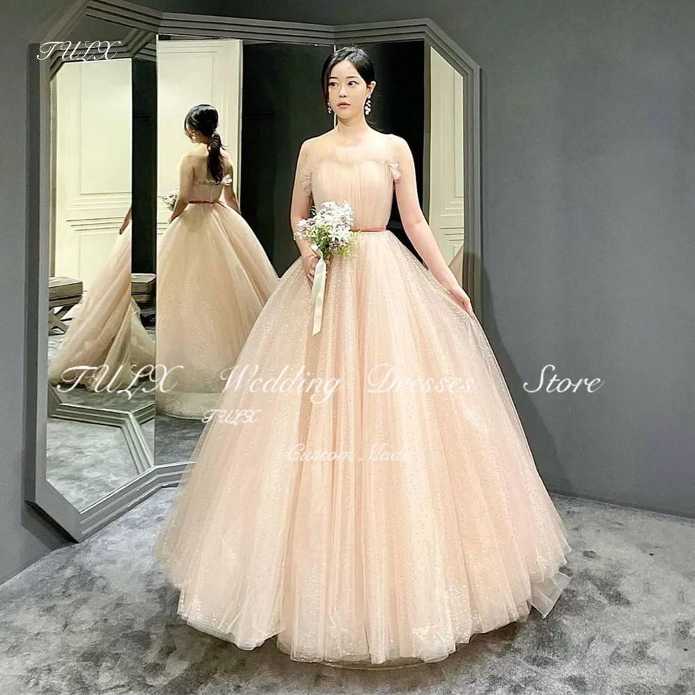 

TULX Fairy Sparkly Tulle Evening Dress Princess Sweethear A line Korea Wedding Photo Shoot Dress Floor Length Corset Customized