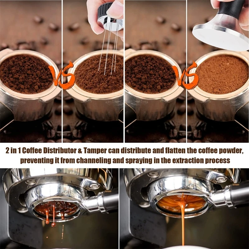 مكبس الاسبريسو موزع القهوة العبث 2 في 1 مكابس الاسبريسو اليدوية مجموعة أدوات توزيع الاسبريسو المواد المعدنية