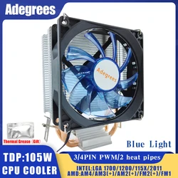 CPU Air Cooler 2 Pure Copper Heat-pipes 3PIN/4PIN PWM Cooling Fan for LGA 1151 1150 1155 1156 1200 1700 X79 X99 2011 AM3 AM4 AM5