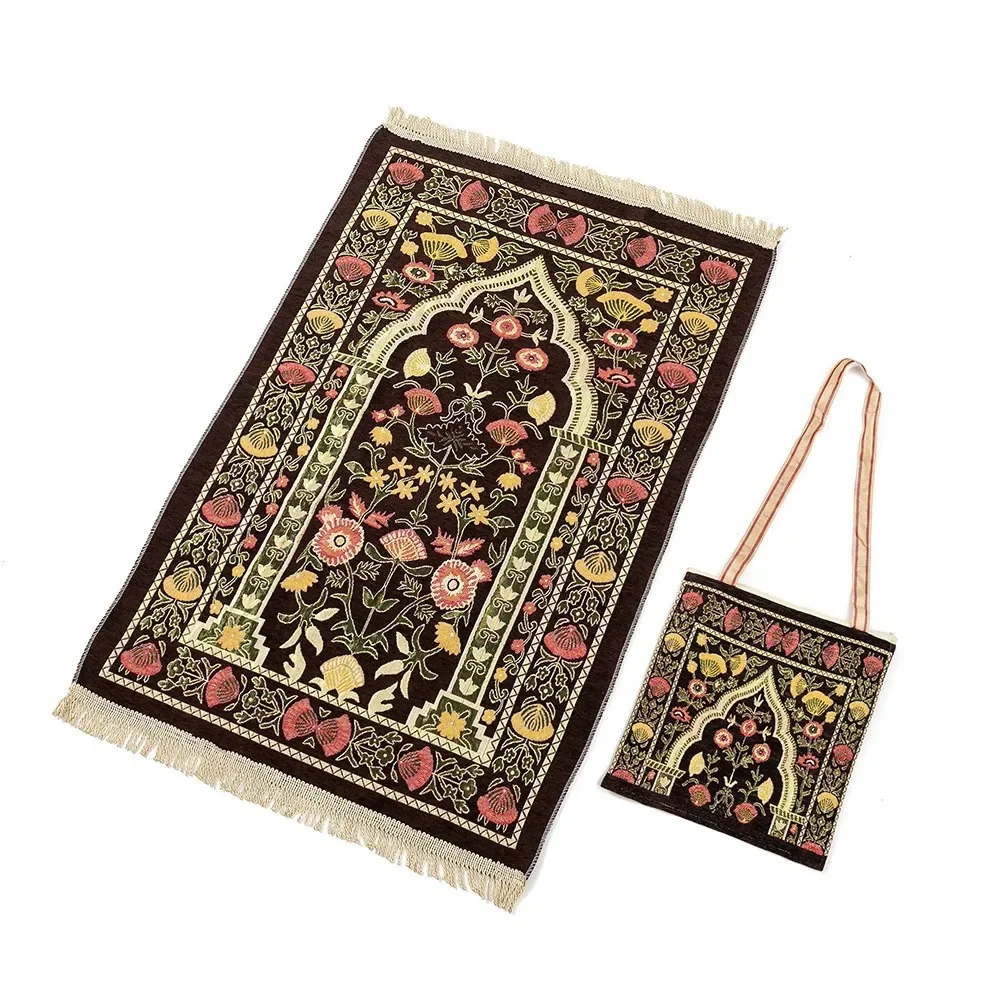 1pcs Muslim Worship Mat with Storage Bag Prayer Ramadan  Blanket Tassel Travel Chenille Rug Islamic Eid Islam Carpet Portable