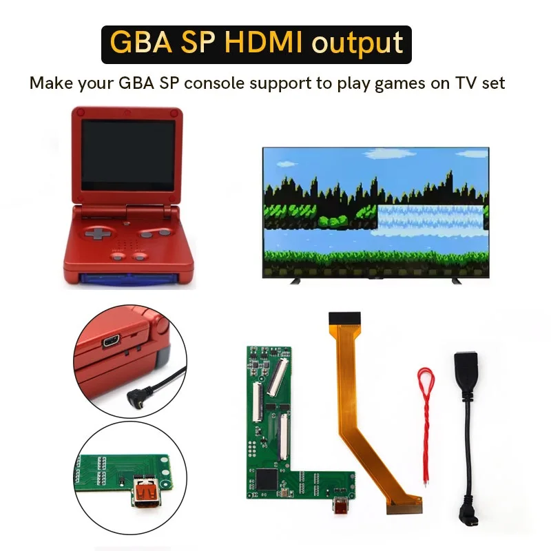 

Hispeedido For GBA SP HDMI Mod HDTV Adapter Converter Kit Support to Play Games On TV Set For Game Boy Advance SP Console