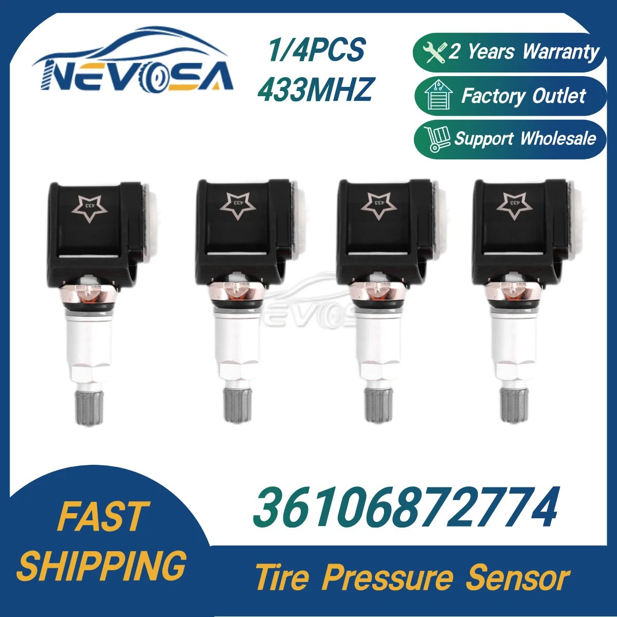 Nevosa 1/4PCS 36106872774 433MHz Car Tire Pressure TPMS Sensor For BMW 5 G30 G31 G38 BMW 6 G32 36106887140 6887140 Tire Gauge