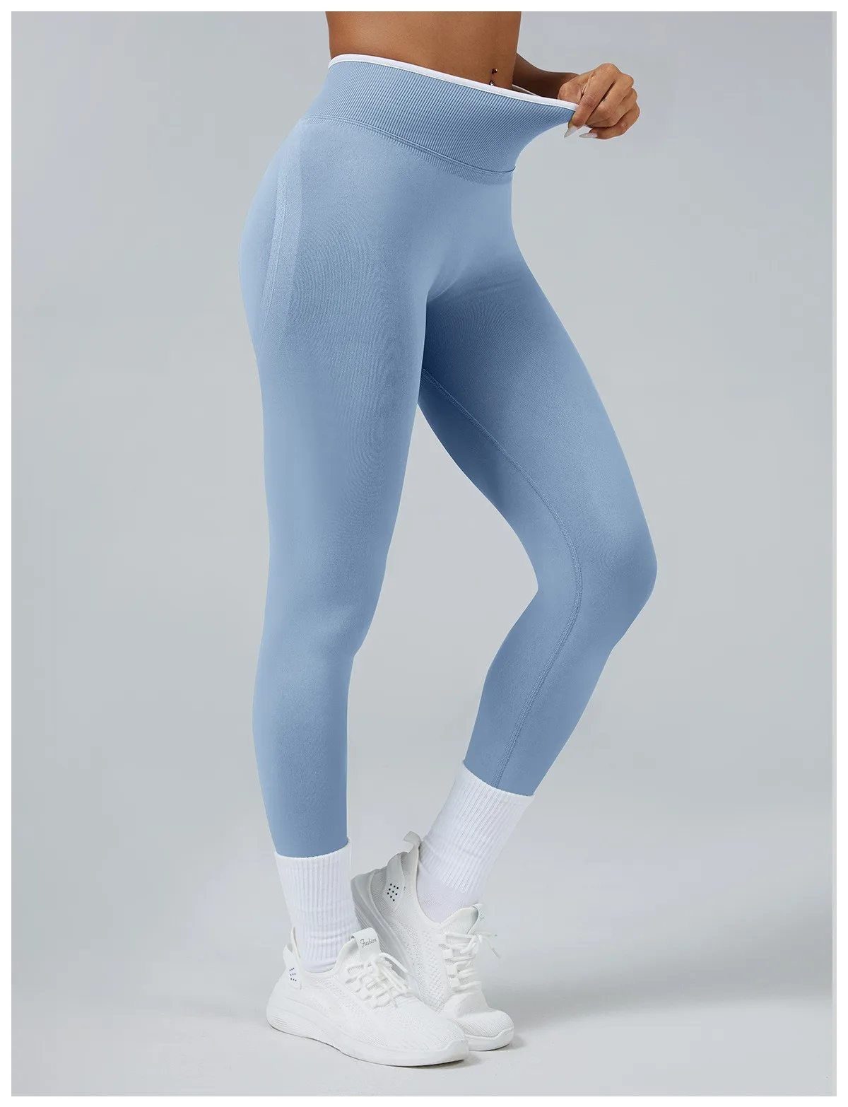 Nahtlose Yoga-Leggings für Damen mit mittlerer Bundhöhe, Push-Up-Effekt, Sport- und Fitnesshose, Laufhose, Hüftlift, hohe Elastizität, Gym-Leggings, Sportleggings – Detail 23