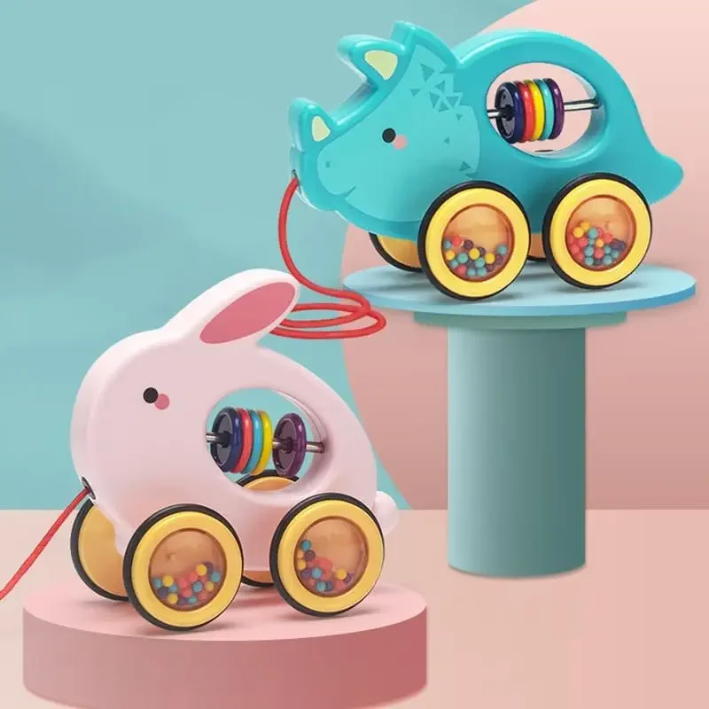ベビーおもちゃ 木製車 ひも付き幼児用おもちゃ モンテッソーリ 動物 ひもおもちゃ 発達玩具 女の子 男の子 ギフト ウサギ カメ 恐竜