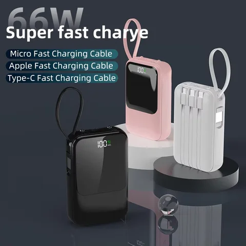 10000mAh Large Capacity Portable Power Bank, Super Fast Charging Built-in Cable Mobile Charger Compatible With All Smartphones & Universal Electronic Devices