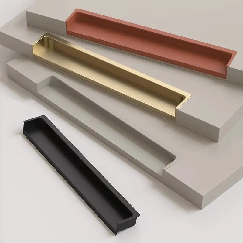 Recessed Invisible Cabinet Handles Aluminum Embedded Slotted Finger Pulls for Wardrobe Drawer Kitchen Doors Furniture Hardware