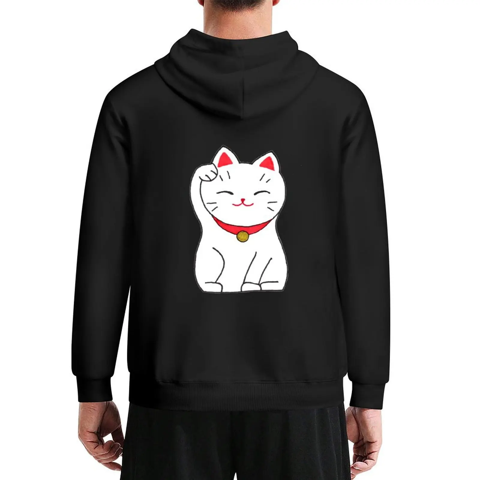 

Hand drawn watercolor cute cats - Japanese Maneki Neko Hoodie men's autumn clothes anime clothes winter clothes mens hoodie