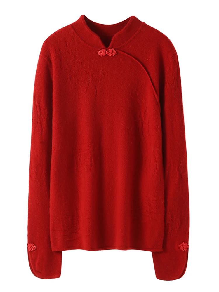 

Women 100% Cashmere Sweater Cable Knitting Pullover Long Sleeve New Chinese Style Knitwear Autumn Winter Thick Soft Warm Tops