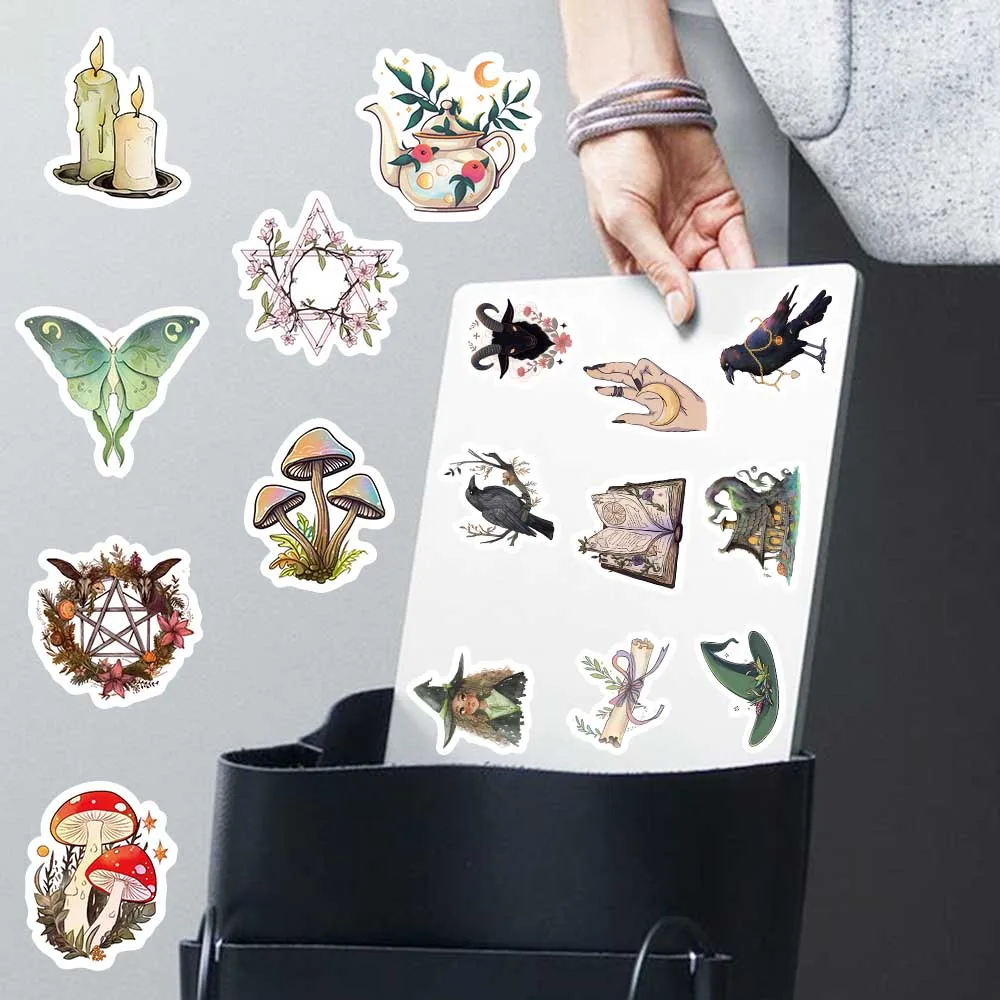 50PCS Green Witch Magic Goth Vinyl Stickers Decals for Water Bottle Laptop Skateboard Scrapbook Luggage Kids Toy