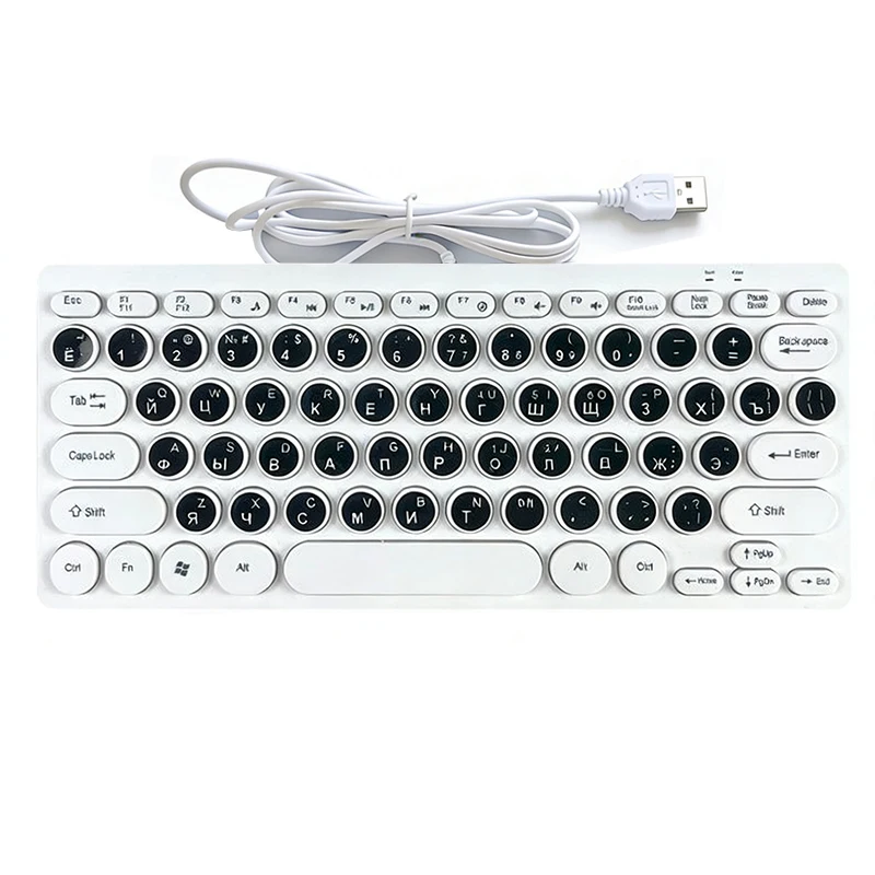 New round with russian 78keys wired USB keyboard Ultra thin Quiet Small Size Mini Multimedia Keyboard For Laptop PC  computer