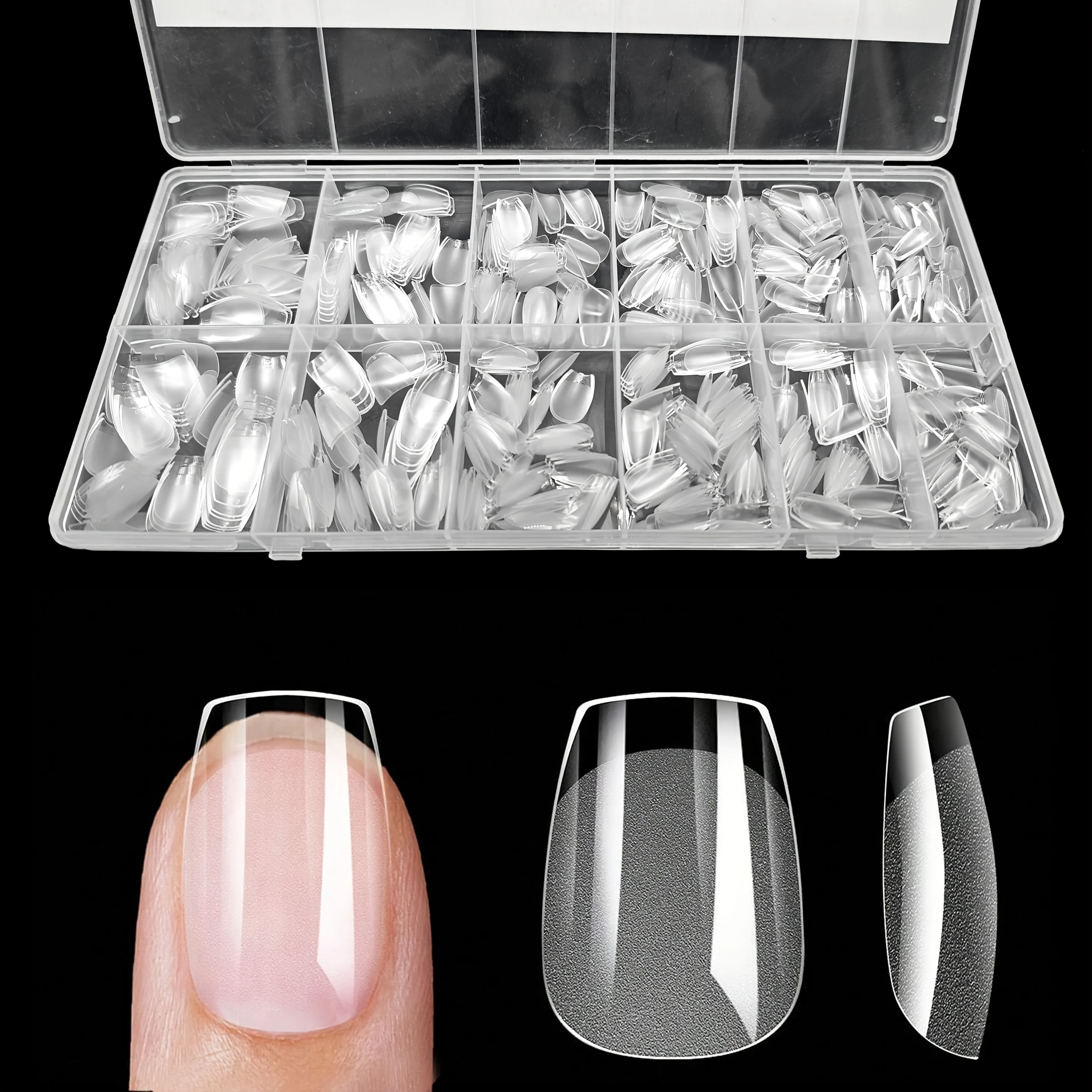 600 قطعة من أطراف الأظافر الصناعية شبه غير لامعة، نعش اللوز الفرنسي، شكل بيضاوي مربع مع حافة أمامية، أطراف أصابع سميكة