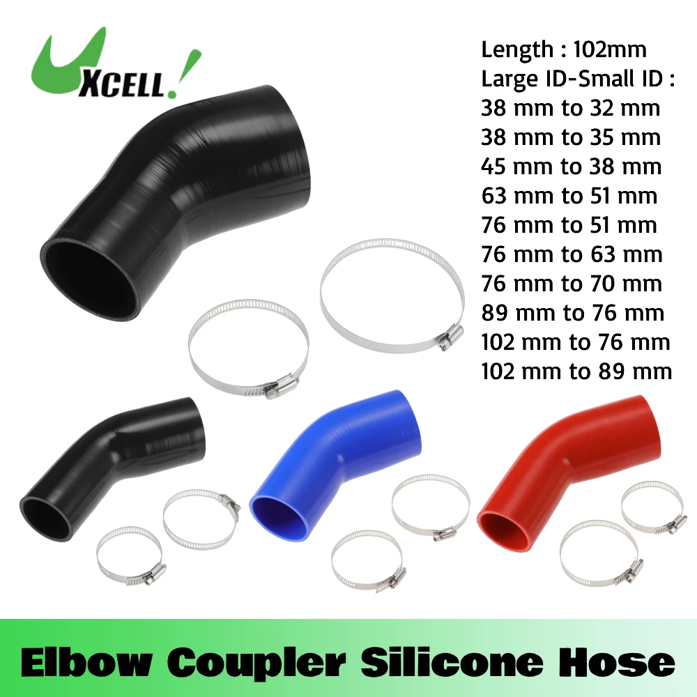 

Uxcell Universal Elbow Coupler Silicone Hose 32/35/38/45/51/63/70/76/89/102mm ID Intercooler Intake Pipe Radiator Coolant Tube
