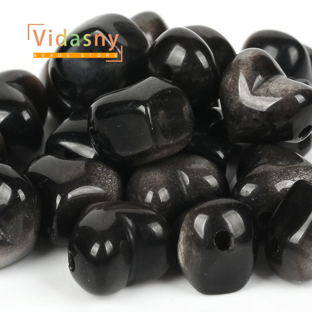 5 Stück Naturstein Silberner Obsidian Pfirsichherz-Form Lose Abstandsperlen für Schmuckherstellung DIY Armband Halskette Ohrringe – Detail 4