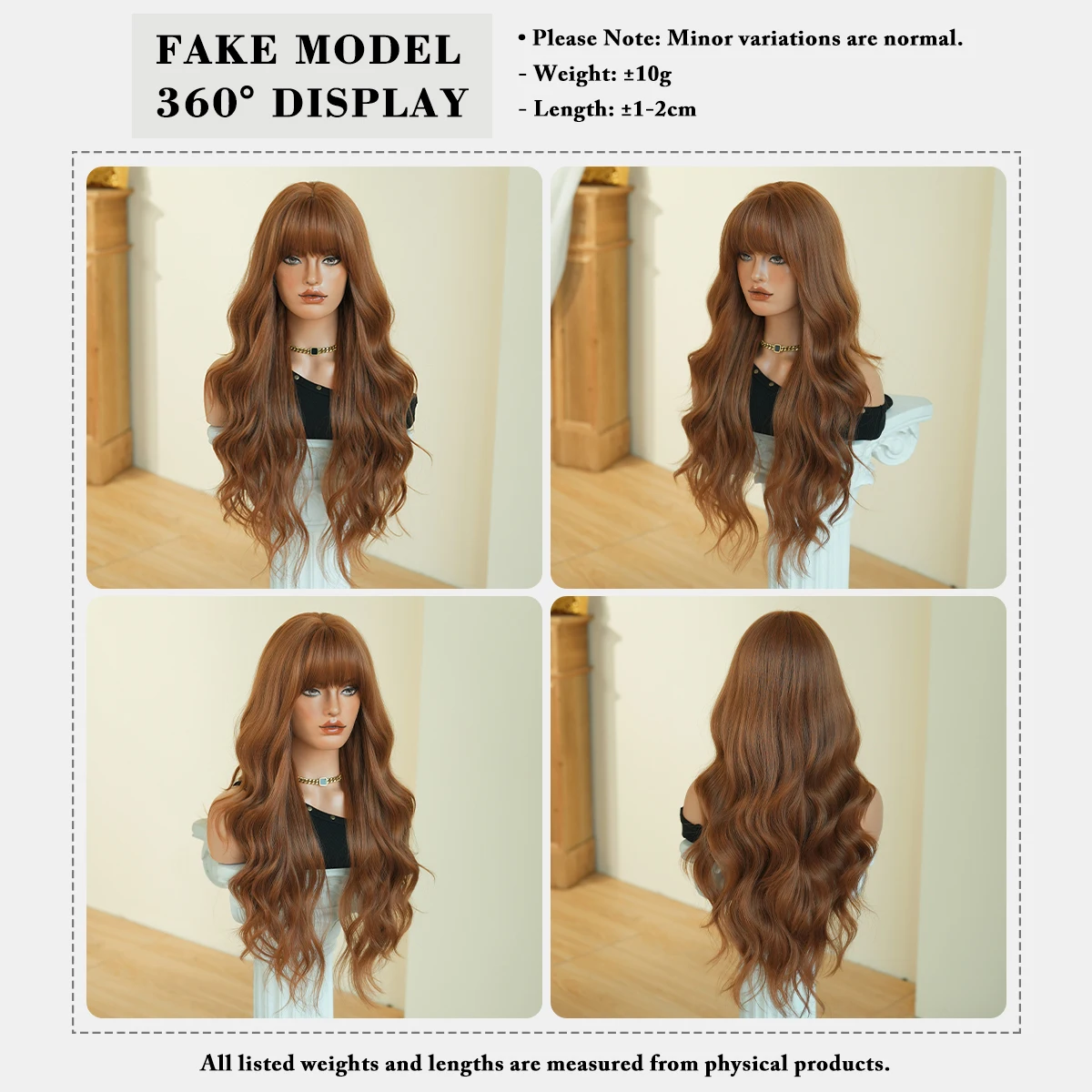7JHH WIGS Long Body Wave Honey Brown Wig for Women Modest Fashion High Density Synthetic Wear and Go Copper Wigs with Neat Bangs - view 5