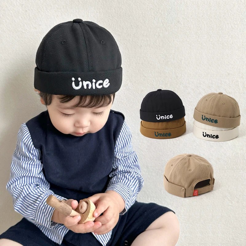 

Fashion Baby Brimless Hat Embroidery Letter Children Melon Cap Solid Color Toddler Beanie Bonnet 2-5Year Boy Girl Kids Skullcaps