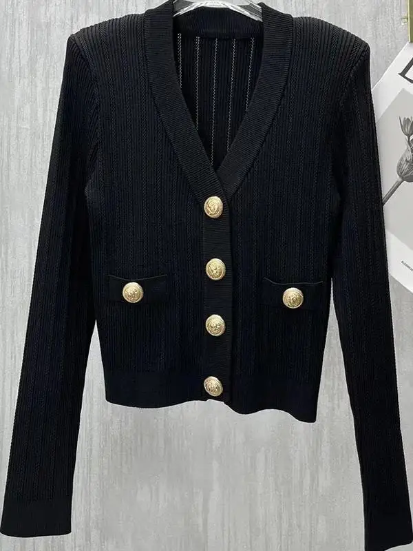 

Женский вязаный кардиган Slim Fit V-Ne из ледяного шелка, модная корейская верхняя одежда для раннего лета, длинная свеч на пуговицах