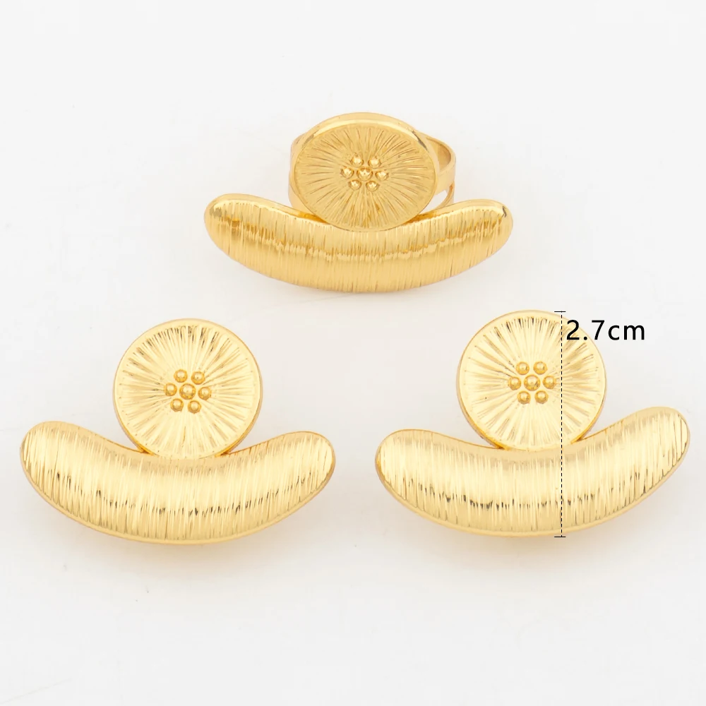 YM Modeschmuck Set Dubai Gold Farbe Luxus Blumen form verstellbarer Ring runde Ohrringe für Frauen Hochzeits feier Geschenke tägliche Kleidung 4