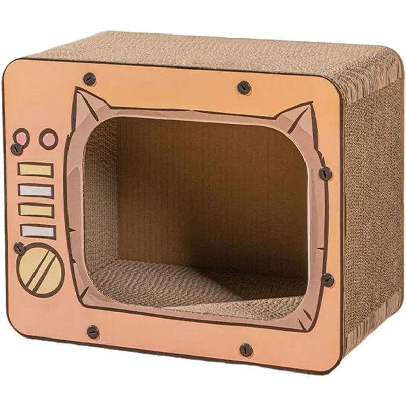 ABKP - Maison à gratter pour chat en carton, forme de télévision, antidérapante, interactif, pour protéger les meubles, outil de jeu et d'enrichissement.
