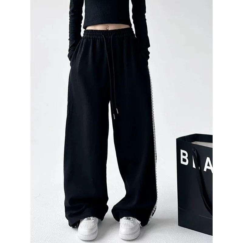 

Fashionable Lace Trousers for Women in Autumn and Winter New Black Sports Casual Sweatpants Wide Leg Versatile Dance Pants