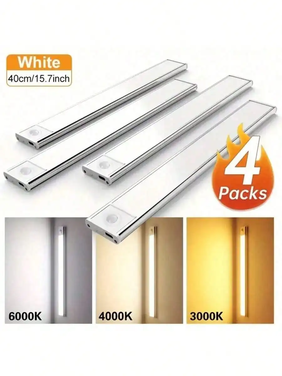 2pcs/4pcs 40cm Wall-Mounted LED Rechargeable Sensor Lights With 3 Color Temperatures, USB Powered, Magnetic Installation, Suitable For Kitchen Cabinets, Hallways, Stairs, Bedside Cabinets Night Light, Featuring Lighting Function