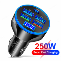 5 Ports USB Car Charger Type C Fast Charging 250W PD QC3.0 Auto Mobile Phone Adapter Car Charger Flash Charge for iPhone Samsung