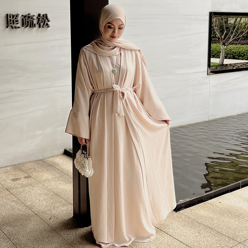 Vestido sem mangas interior definido para mulheres muçulmanas, Abaya, Kimono, Dubai, Turquia, Kaftan, Eid Ramadan, Jalabiya, Caftan Robe, 2 PCs