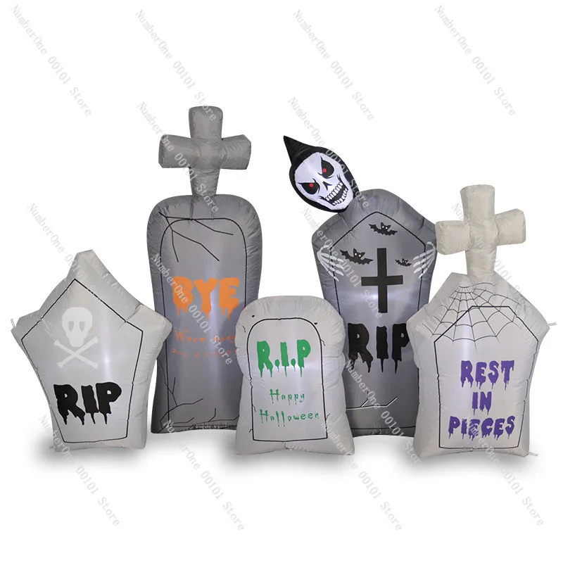

Halloween inflatable air model, ghost tombstone skull horror party, garden glowing decoration