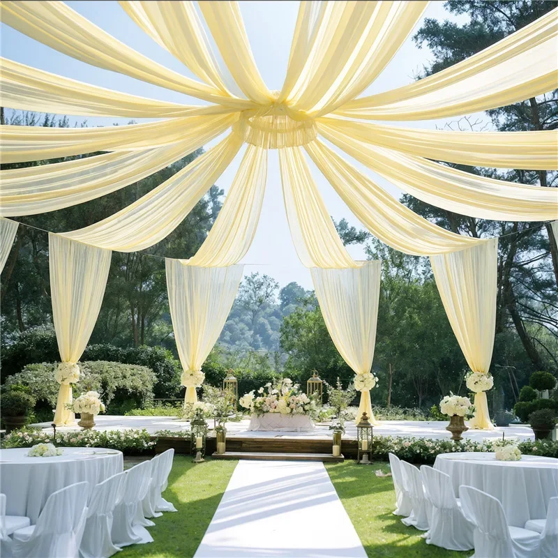 White Wedding Dress Ceiling Drapes Roof Canopy Decor Draping Fabric Chiffon Curtain for Wedding Ceremony Stage Hotel Decoration