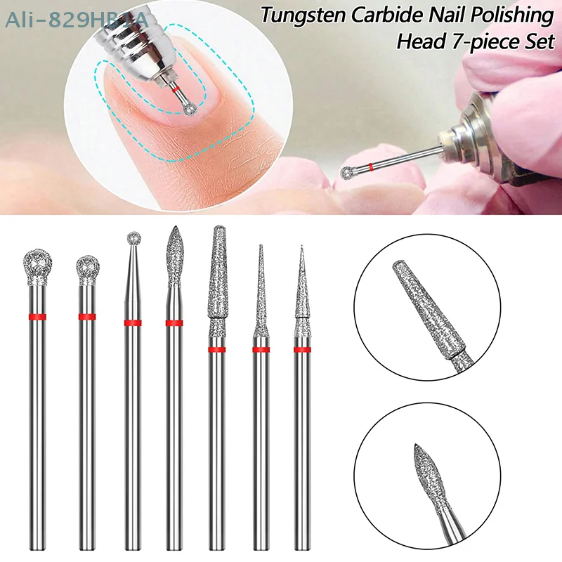 7-piece Set Tungsten Steel Nail Manicure Machine Drill Bit Milling Cutter Professional Manicure Polishing Nail Sanding Head