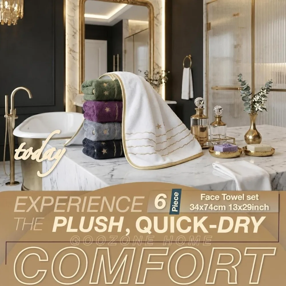 4pcs Super Absorbent Star Embroidered Towel Set Thickened Ultra Soft Bath Linen Set Coral Fleece Gold Trim Hand Towel Set Hotel