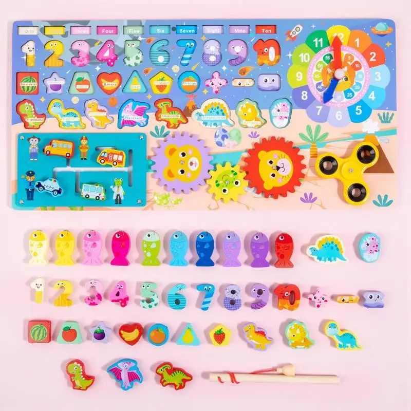 Wooden Magnetic Fishing Game Digital Cognition Logarithmic Board Montessori Toy for Toddlers Fine Motor Skill Training